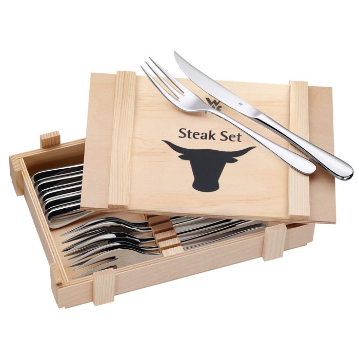 WMF steak cutlery 12 pieces, steak cutlery set for 6 people in wooden box (1280239990) WMF steak cutlery 12 pieces, steak cutlery set for 6 people in wooden box (1280239990)