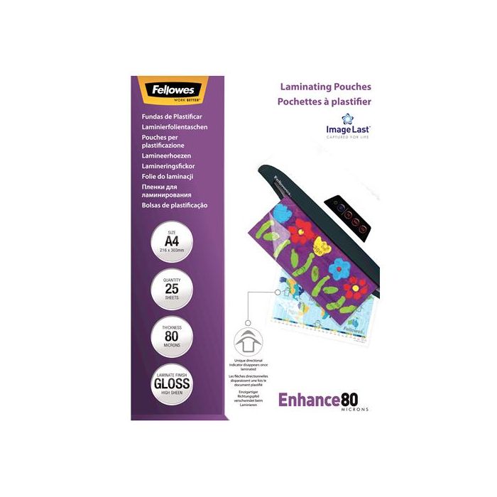 Fellowes ImageLast A4 80 Micron 25 Pack Laminator Pouch (5396205) Fellowes ImageLast A4 80 Micron 25 Pack Laminator Pouch (5396205)