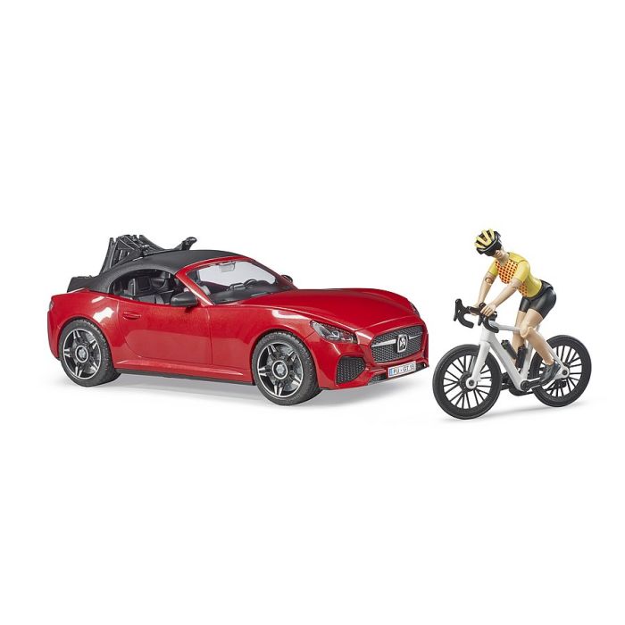 Bruder roadster with racing bicycle and cyclist (03485) Bruder roadster with racing bicycle and cyclist (03485)