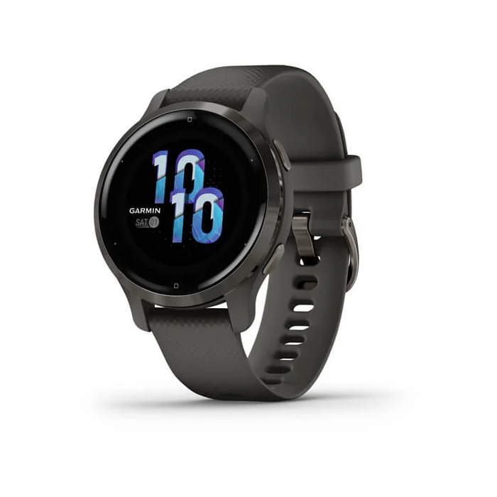 Garmin Venu 2S Zilganpelēks nerūsējošā tērauda ietvars ar grafīta krāsas korpusu un silikona pulksteņa siksniņu (010-02429-10)