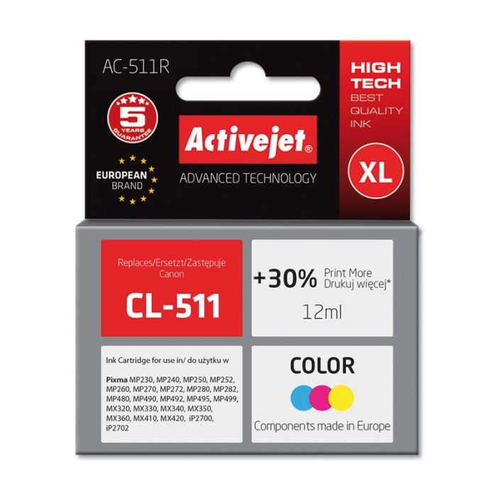 Activejet AC-511R Ink cartridge (replacement for Canon CL-511) Activejet AC-511R Ink cartridge (replacement for Canon CL-511)