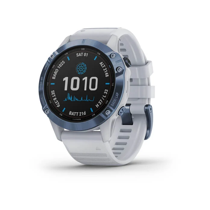 Garmin fenix 6 Pro Solar Edition - Mineral blue with whitestone band - Solar (010-02410-19) Garmin fenix 6 Pro Solar Edition - Mineral blue with whitestone band - Solar (010-02410-19)