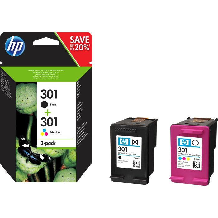 HP 301 2-pack Black/Tri-color Original Ink Cartridges (N9J72AE) HP 301 2-pack Black/Tri-color Original Ink Cartridges (N9J72AE)