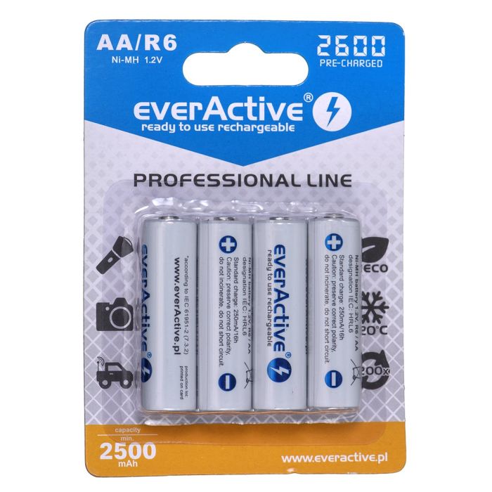 EverActive Ni-MH R6 AA 2600mAh Professional Line Rechargeable Batteries EverActive Ni-MH R6 AA 2600mAh Professional Line Rechargeable Batteries