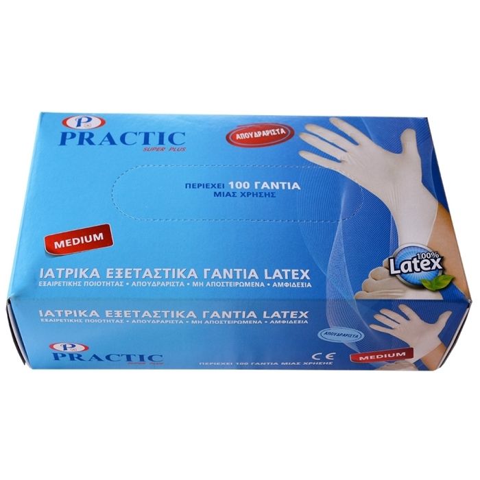 Binis Practic Super Plus 100 Latex disposable single use gloves, size medium Binis Practic Super Plus 100 Latex disposable single use gloves, size medium