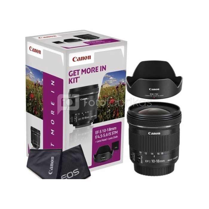 Canon EF-S 10-18mm f/4.5-5.6 IS STM + Lens Hood + Cleaning Cloth Canon EF-S 10-18mm f/4.5-5.6 IS STM + Lens Hood + Cleaning Cloth