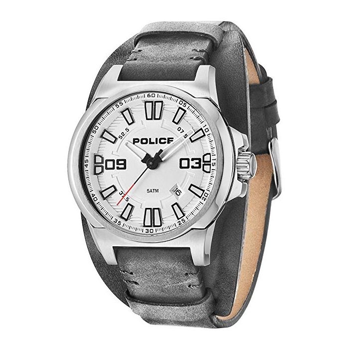 Police Mens Quartz Watch with Silver Dial Analogue Display and Leather Strap (PL.94202AEU/04) Police Mens Quartz Watch with Silver Dial Analogue Display and Leather Strap (PL.94202AEU/04)
