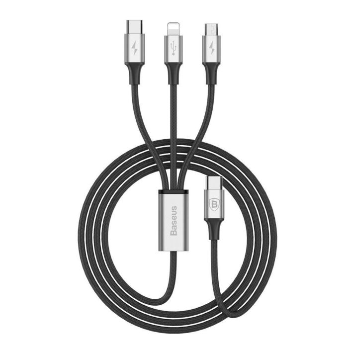 Baseus Type C Rapid 3-in-1 Cable for Micro+Lightning+Type C 3A 1.2m Silver + Black (CAMLT-SUS1) Baseus Type C Rapid 3-in-1 Cable for Micro+Lightning+Type C 3A 1.2m Silver + Black (CAMLT-SUS1)