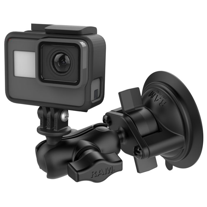Ram Mounts RAM Twist-Lock Suction Cup Mount with Short Double Socket Arm & Universal Action Camera Adapter (RAM-B-166-A-GOP1U) Ram Mounts RAM Twist-Lock Suction Cup Mount with Short Double Socket Arm & Universal Action Camera Adapter (RAM-B-166-A-GOP1U)