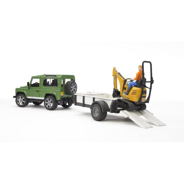Bruder Land Rover Defender with One Axle Trailer, JCB Micro Excavator and Worker (02593) Bruder Land Rover Defender with One Axle Trailer, JCB Micro Excavator and Worker (02593)