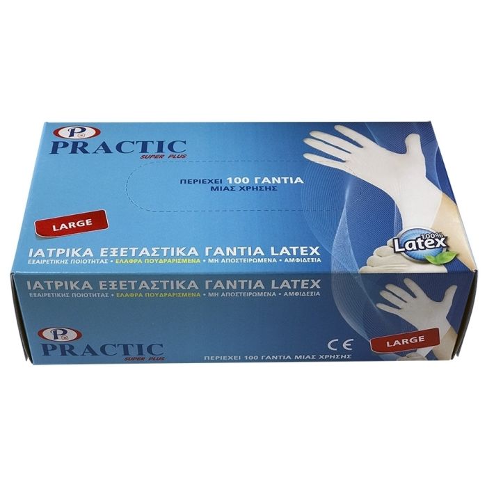 Binis Practic Super Plus 100 Latex disposable single use gloves, size large Binis Practic Super Plus 100 Latex disposable single use gloves, size large