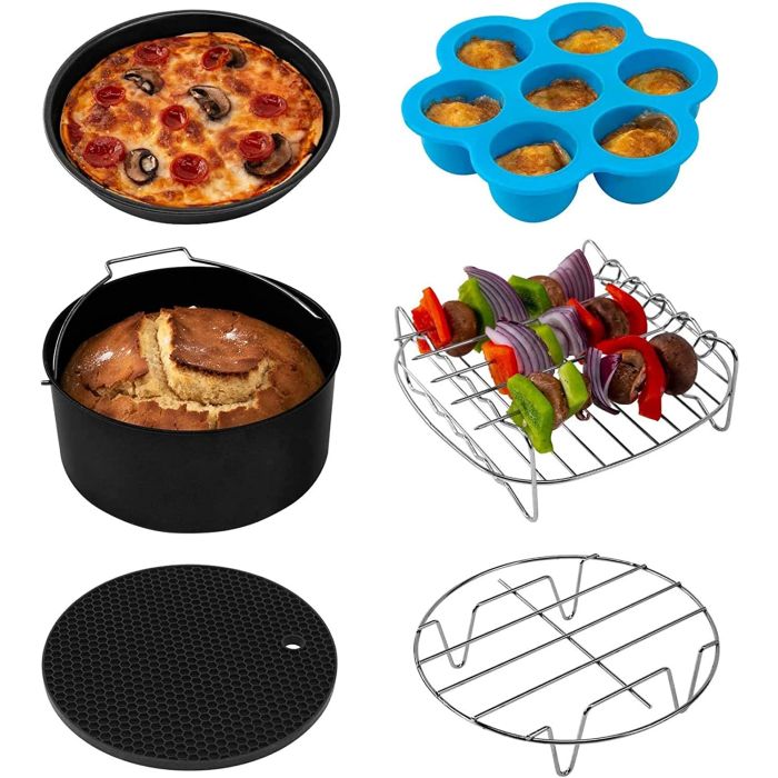 Cosori Air Fryer 6 Piece Accessory Set for 5.5L Fryers Baking Mould, Pizza Pan, Grill Grate, Steaming Rack, Silicone Mat, Muffin Mould Cosori Air Fryer 6 Piece Accessory Set for 5.5L Fryers Baking Mould, Pizza Pan, Grill Grate, Steaming Rack, Silicone Mat, Muffin Mould