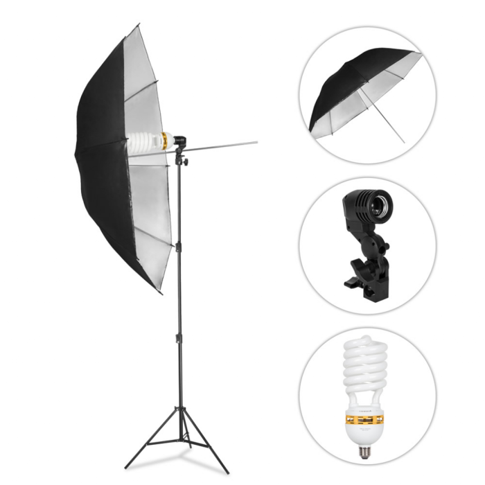GlareOne Lighting Set Sunny Silver 625 Silver Umbrella, 125W Fluorescent Lamp GlareOne Lighting Set Sunny Silver 625 Silver Umbrella, 125W Fluorescent Lamp
