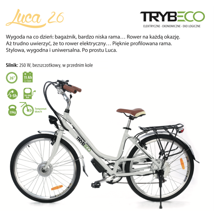 TrybEco Electric Bike Luca 26 White Pearl TrybEco Electric Bike Luca 26 White Pearl