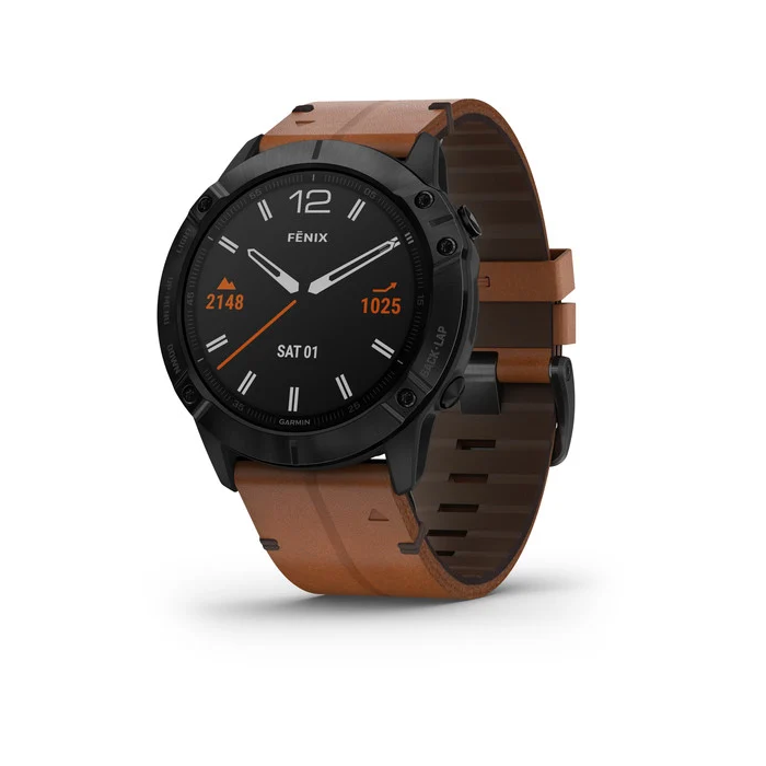 Garmin fenix 6X 51mm Black DLC with chestnut leather band (010-02157-14)