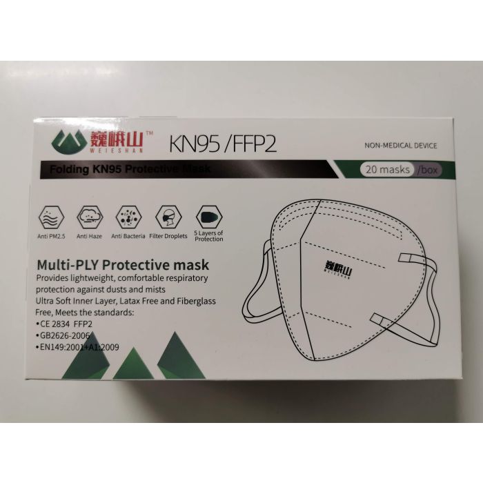 Weieshan Sejas Aizsargmaskas 5 Slāņu KN95 FFP2 20 gab. Weieshan Sejas Aizsargmaskas 5 Slāņu KN95 FFP2 20 gab.