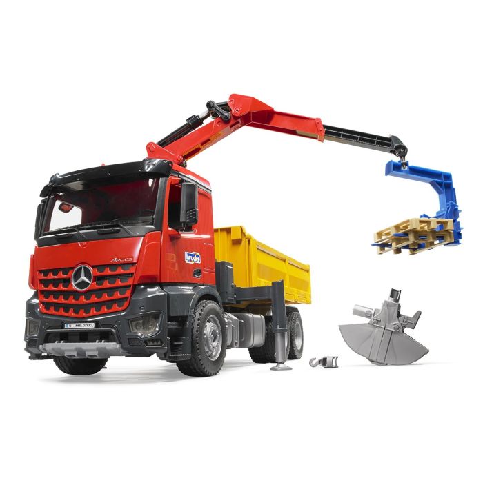Bruder MB Arocs Construction Truck with Crane Clamshell Buckets and Pallets (03651) Bruder MB Arocs Construction Truck with Crane Clamshell Buckets and Pallets (03651)