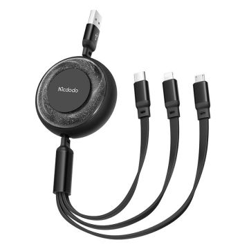 Mcdodo CA-3730 3-in-1 USB-C to USB-C / Lightning / Micro USB cable, 1.2m Black