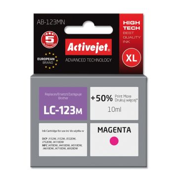 Activejet AB-123MN Brother LC123M/LC121M replacement Supreme 10 ml magenta