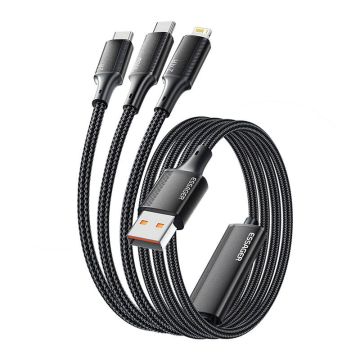 Essager EXCMTL-JJ01-P USB-A 3in1 cable, USB-C/Lightning/Micro, 100W, 1.2m Black