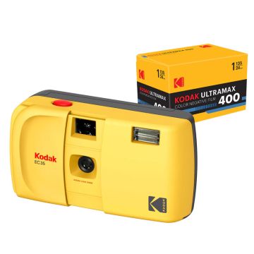 Kodak EC35 35mm Film Camera Bundle with Kodak Ultramax 400/24EXP 35mm Roll Film Butter Yellow