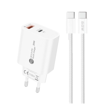 A6MaxL 20W USB-A USB-C Wall Charger with USB-C - USB-C 1m Cable White