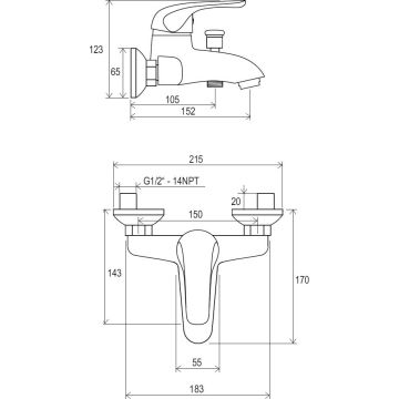 Ravak RS 022.00/150 Wall Mounted Bathtub Mixer Without Set 150mm (X070011)