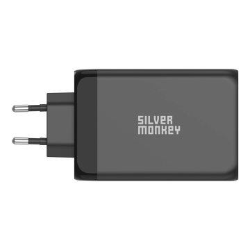Silver Monkey GaN 130W wall charger 3x USB-C PD 1x USB-A 3.0 QC - black