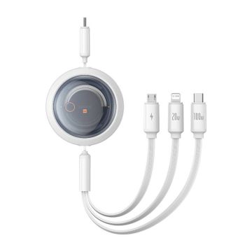 Baseus Free2Draw Fast Charging Cable 3in1 USB-C to USB-C/Lightning/Micro 100W, 1,1m White (P10368700211-03)