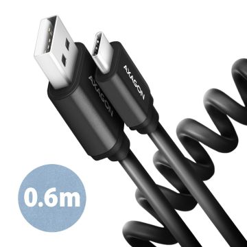 AXAGON Curled Cable USB-C - USB-A, 0.6m (BUCM-AM10TB)