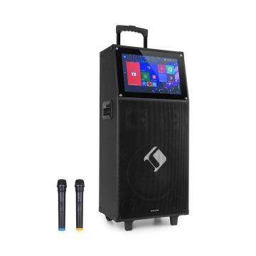Auna KTV Karaoke System 15.4" Touch Screen 2UHF Mic WiFi BT USB SD HDMI Trolley
