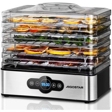 Aigostar Crispy Dehydrator with Temperature Control, 240 W, 35-70 °C, 99 H Timer, 5 Compartments (‎AIG-8433325207052)