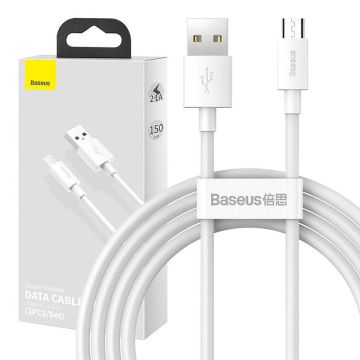 Baseus Simple Wisdom Data Cable Kit USB to Micro 2.1A 2pcs/Set 1.5m White (TZCAMZJ-02)