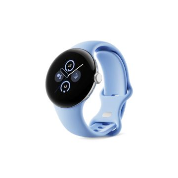 Google Pixel Watch 2 4G/LTE + Bluetooth/Wi-Fi Aluminum case in Polished Silver / sports bracelet in Bay