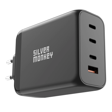 Silver Monkey SMA153 200W GaN Charger 3xUSB-C PD USB-A QC 3.0 - Black