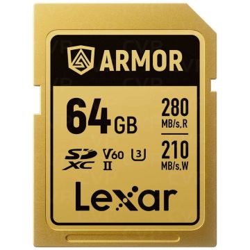 Lexar SDXC ARMOR Gold UHS-II U3, Stainless Steel, IP68 R280/W210 (V60) 64GB (LSDAMGL064G-RNNNG)