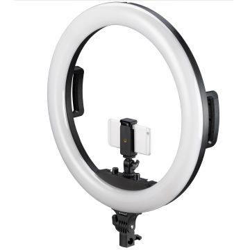 Bresser STR-48B Bi-Color LED Ring Lamp 48W with Dimmer and Support for Camera and Smartphone
