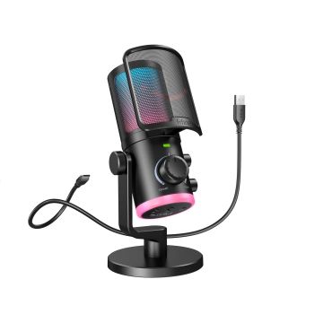 FIFINE AmpliGame AM6 Wired Microphone with RGB Lighting USB