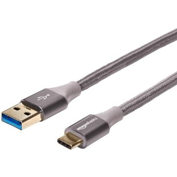 Amazon Basics Fast Charging Cable, USB-C to USB-A 3.1 (Gen. 1), Nylon Wrap 3m Dark Gray (UTC-C-A-3.1-Gen 1-10FT-GRY)