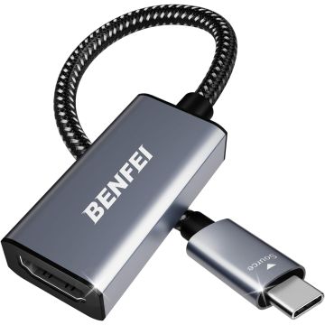 BENFEI USB C to HDMI Adapter 4K [Nylon Braided & Aluminium Alloy], USB Type C [Thunderbolt 3/4] to HDMI Converter Compatible with smartphones, tablets and laptops (000318grey)