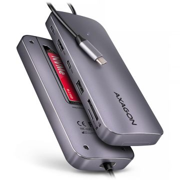 AXAGON HMC-6GM2 Multiport-Hub, USB-C 3.1, M.2-NVMe/SATA, HDMI, Gbit-LAN, 1x USB-A, 1x USB-C, CR (HMC-6GM2)