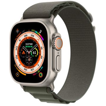 Apple Watch Ultra GPS + Cellular, 49mm Titanium Case with Green Alpine Loop - Small MNHJ3EL/A