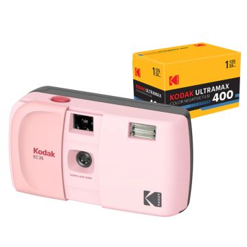Kodak EC35 35mm Film Camera Bundle with Kodak Ultramax 400/24EXP 35mm Roll Film Blush Pink