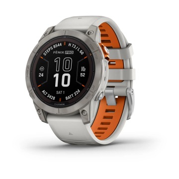 GARMIN FĒNIX 7 PRO SAPPHIRE SOLAR, TITANIUM WITH FOG GRAY/EMBER ORANGE BAND (010-02777-21)