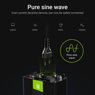 Green Cell Car Power Inverter Converter 12V to 230V 300W/600W Pure sine (INV05DE)