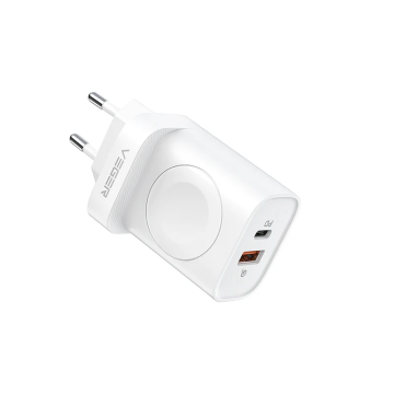 Veger travel charger USB A / Type C / wireless charger compatible with Apple Watch 25W (W002E) White