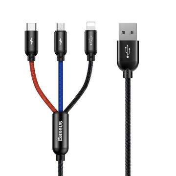Baseus Rapid USB Cable 3in1 Type C, Lightning, Micro 3A 1,2M - Black (CAMLT-BSY01)