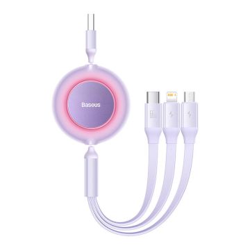 Baseus Bright Mirror 3, USB 3-in-1 cable for micro USB / USB-C / Lightning 66W / 2A 1.1m Purple (CAMJ010105)