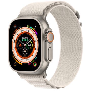 Apple Watch Ultra GPS + Cellular, 49mm Titanium Case with Starlight Alpine Loop - Small MQFQ3EL/A