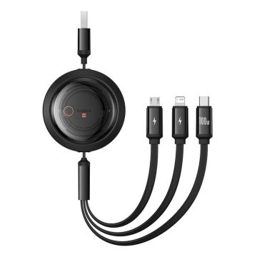 Baseus Free2Draw 3-in-1 USB to M+L+C 100W cable, 1.1 m Black (P10368700111-03)